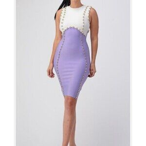 White & Purple Sleeveless Studded Bodycon Dress By Shop 17 Size M